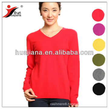 basic design women 100% cashmere sweater v neck